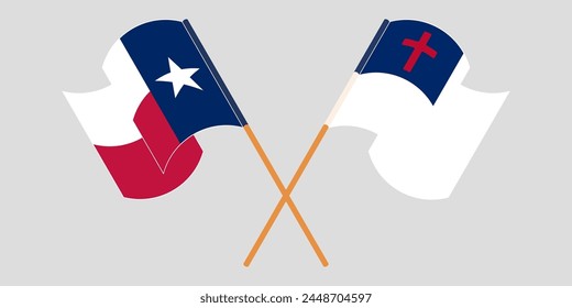 Crossed and waving flags of The State of Texas and christianity. Vector illustration
