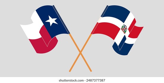 Crossed and waving flags of The State of Texas and Dominican Republic. Vector illustration
