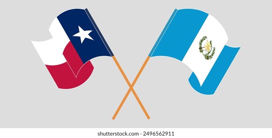 Crossed and waving flags of The State of Texas and Republic of Guatemala. Vector illustration
