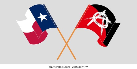 Cruzado y ondeando banderas del Estado de Texas y la Anarquía. Ilustración vectorial
