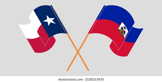 Crossed and waving flags of The State of Texas and Republic of Haiti.