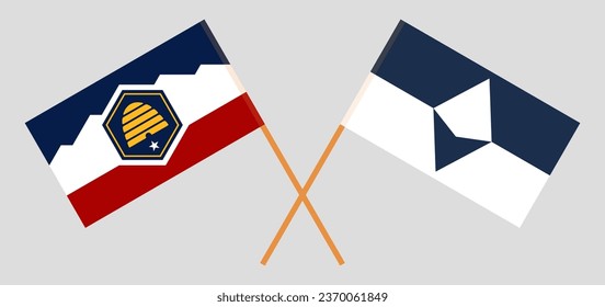 Crossed and waving flags of The State of Utah and Antarctica. Vector illustration
