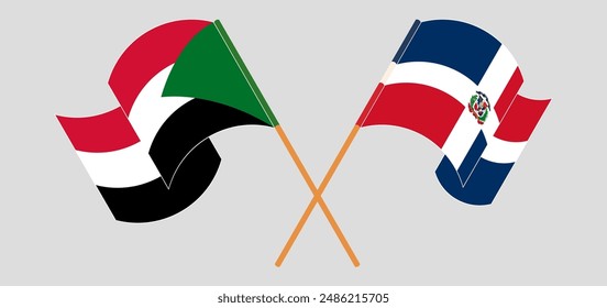 Crossed and waving flags of the Sudan and Dominican Republic. Vector illustration
