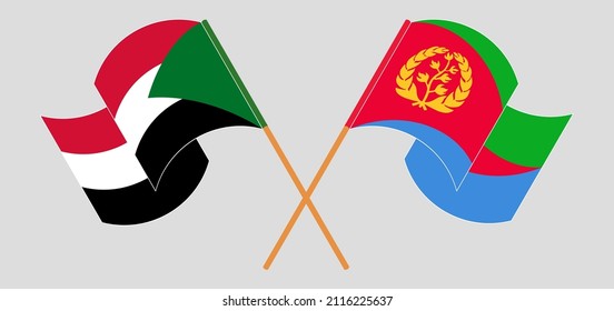 Cruzaron y ondearon banderas del Sudán y Eritrea. Ilustración del vector
