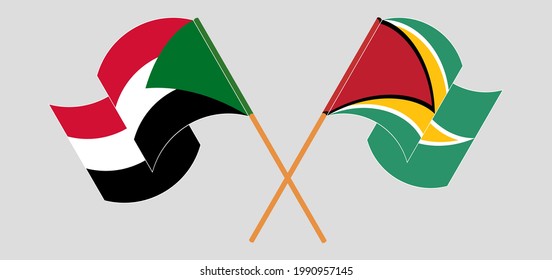 Crossed and waving flags of the Sudan and Guyana