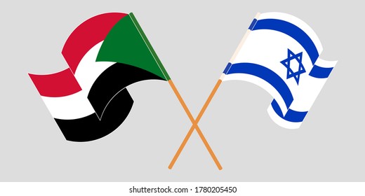 Crossed And Waving Flags Of Sudan And Israel
