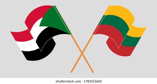Überquerte und wehende Flaggen von Sudan und Litauen