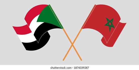 Überquerte und wehende Flaggen des Sudan und Marokkos