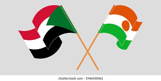 Crossed and waving flags of the Sudan and Niger