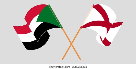 Cruzaron y ondearon banderas del Sudán y del Estado de Alabama. Ilustración del vector
