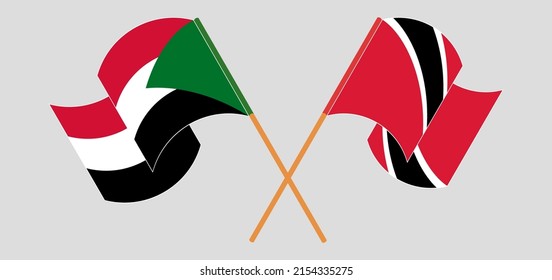 Crossed and waving flags of the Sudan and Trinidad and Tobago. Vector illustration
