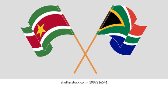 Crossed And Waving Flags Of Suriname And Republic Of South Africa