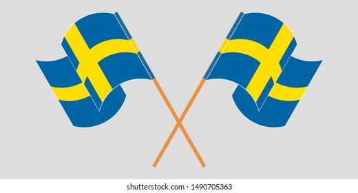 Crossed and waving flags of Sweden