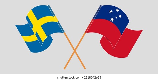 Crossed and waving flags of Sweden and Samoa. Vector illustration
