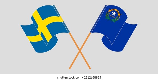 Cruzaron y ondearon banderas de Suecia y del Estado de Nevada. Ilustración del vector
