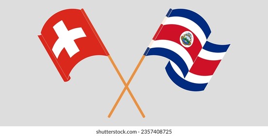 Crossed and waving flags of Switzerland and Costa Rica. Vector illustration
