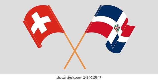 Crossed and waving flags of Switzerland and Dominican Republic. Vector illustration
