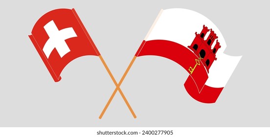 Crossed and waving flags of Switzerland and Gibraltar. Vector illustration
