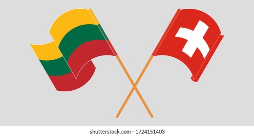 Crossed and waving flags of Switzerland and Lithuania