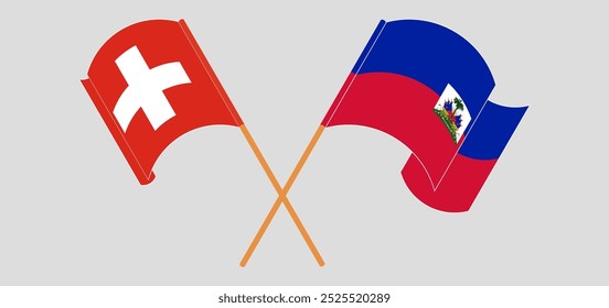 Crossed and waving flags of Switzerland and Republic of Haiti. Vector illustration.
