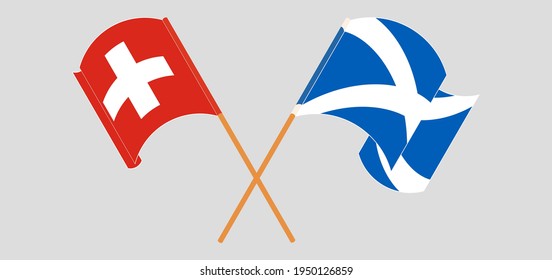 Crossed and waving flags of Switzerland and Scotland