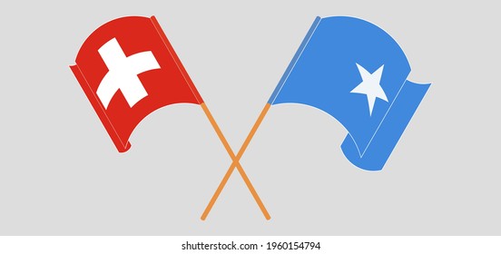 Crossed and waving flags of Switzerland and Somalia
