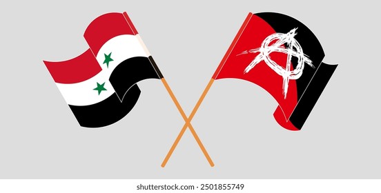 Cruzado y ondeando banderas de Siria y la anarquía. Ilustración vectorial
