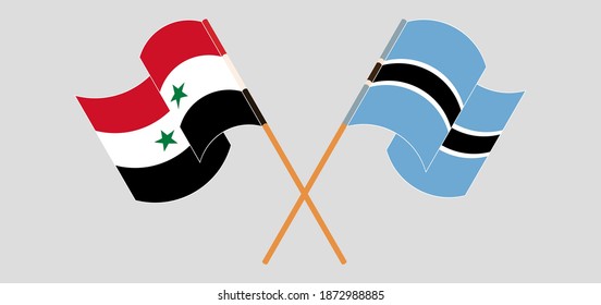 Crossed and waving flags of Syria and Botswana