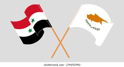 Crossed and waving flags of Syria and Cyprus