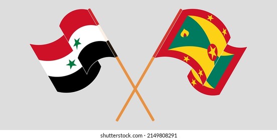 Crossed and waving flags of Syria and Grenada. Vector illustration
