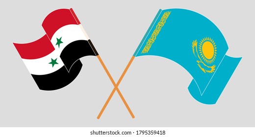 Crossed and waving flags of Syria and Kazakhstan