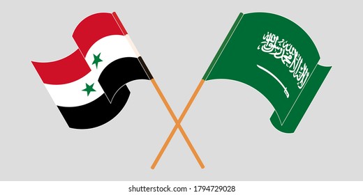 Crossed and waving flags of Syria and the Kingdom of Saudi Arabia