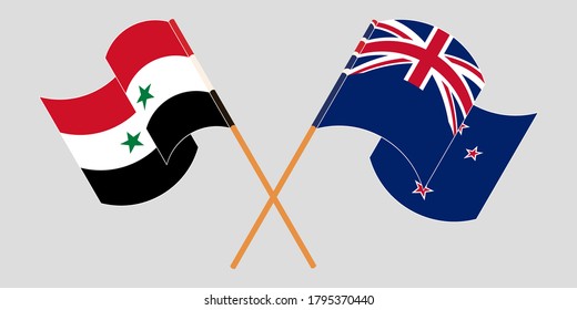 Cruzados y ondeando banderas de Siria y Nueva Zelanda