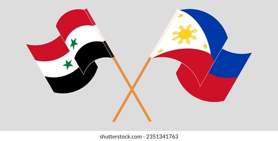 Crossed and waving flags of Syria and the Philippines. Vector illustration
