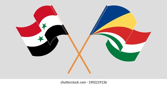 Crossed and waving flags of Syria and Seychelles