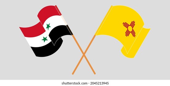 Crossed and waving flags of Syria and the State of New Mexico