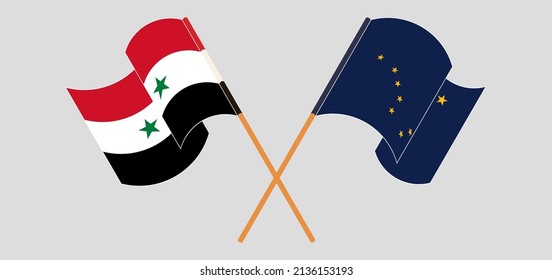 Crossed and waving flags of Syria and the State of Alaska. Vector illustration
