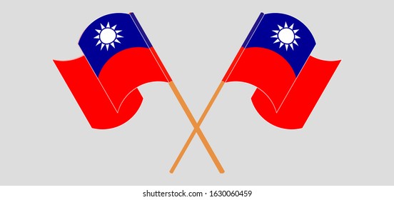 Crossed and waving flags of Taiwan