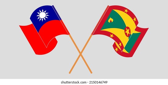Cruzada y ondeando banderas de Taiwán y Granada. Ilustración del vector
