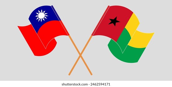 Crossed and waving flags of Taiwan and Guinea-Bissau. Vector illustration
