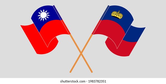 Crossed and waving flags of Taiwan and Liechtenstein