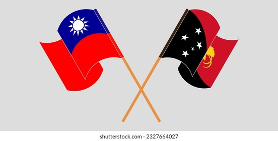 Crossed and waving flags of Taiwan and Papua New Guinea. Vector illustration
