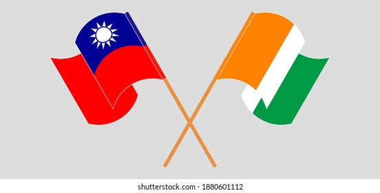 Crossed and waving flags of Taiwan and Republic of Ivory Coast