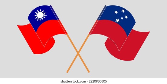 Cruzando y ondeando banderas de Taiwán y Samoa. Ilustración del vector
