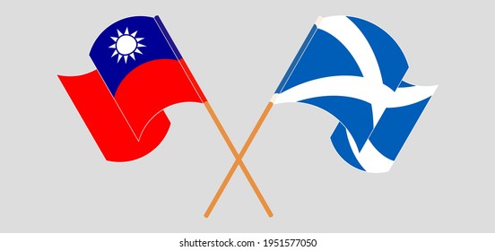 Crossed and waving flags of Taiwan and Scotland