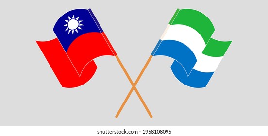 Crossed and waving flags of Taiwan and Sierra Leone