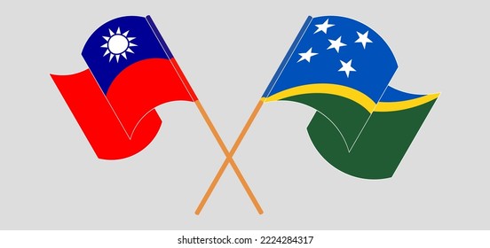 Crossed and waving flags of Taiwan and Solomon Islands. Vector illustration
