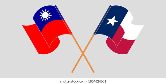 Crossed and waving flags of Taiwan and the State of Texas