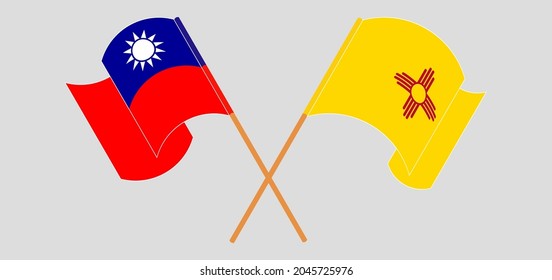Crossed and waving flags of Taiwan and the State of New Mexico