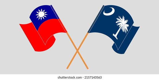 Cruzando y ondeando banderas de Taiwán y El estado de Carolina del Sur. Ilustración del vector
